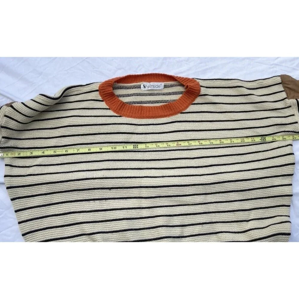 Vintage She Inside Women’s Sz Large Brown And Orange Cardigan Striped Sweater